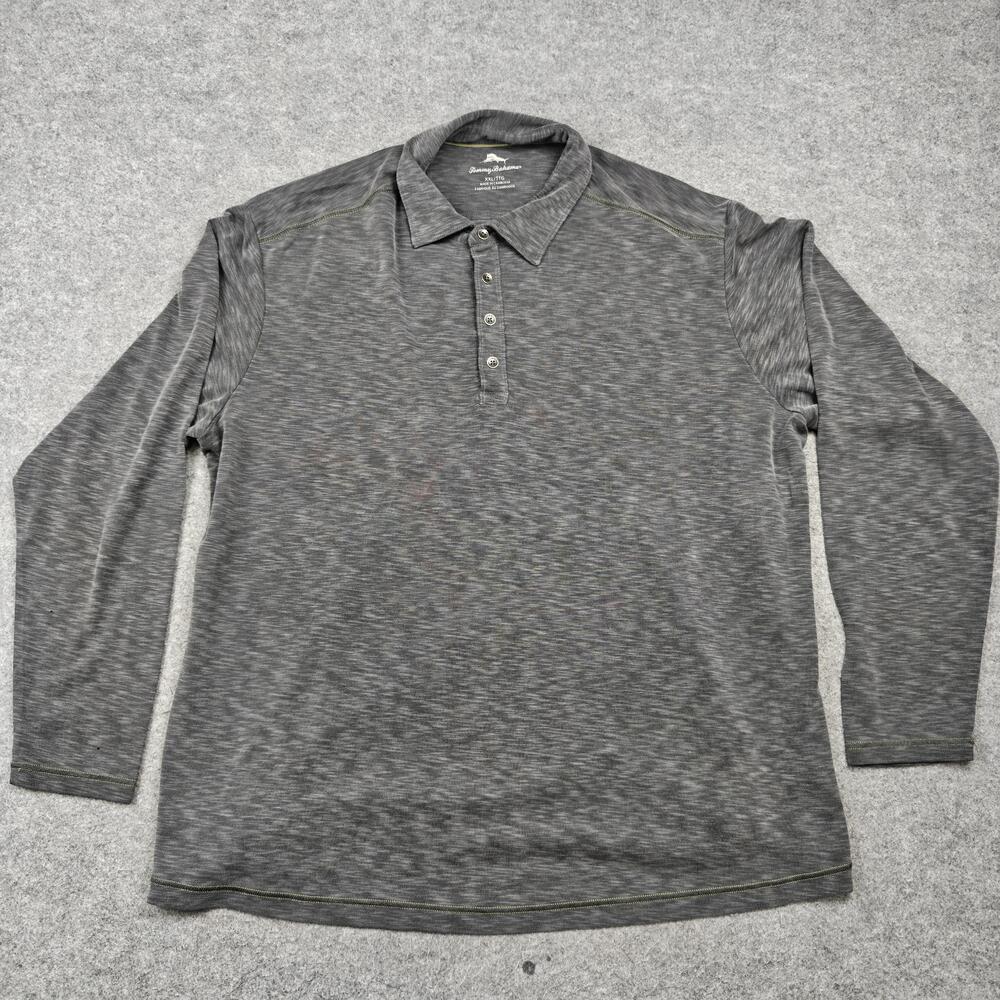 Tommy Bahama Polo Shirt Mens 2XL Gray Long Sleeve Lyocell Polyester Relaxed